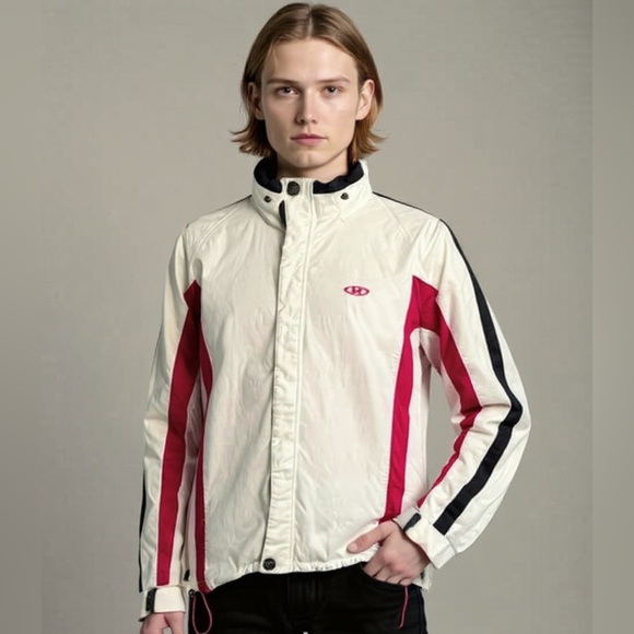 MARKER Off White with Red and Black Stripes Ski Snowboard Sporty Jacket Medium - Picture 1 of 14